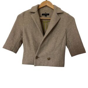 Lyn Devon Womens Tan Beige 100% Cashmere Cropped Blazer Cardigan Sz 2